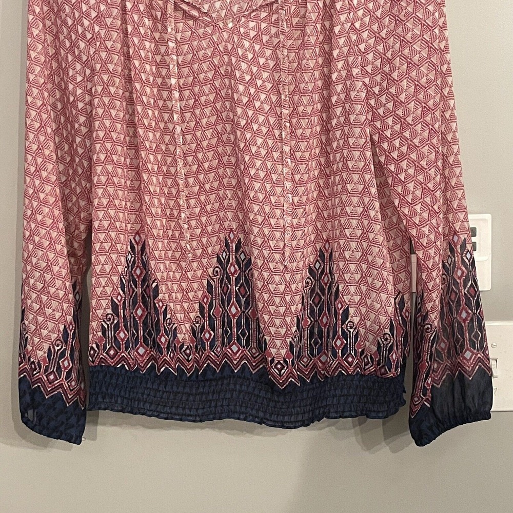 Lucky Brand Top Long Sleeve Blouse V Neck Tie Semi Sheer Peasant Size 1X Boho - Picture 3 of 11